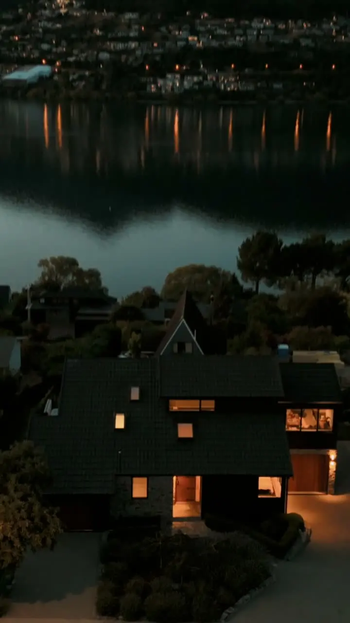 36 Oregon Drive, dusk aerial story clip